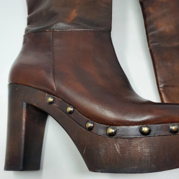 Charles David Leather Wooden Heel Boots Italy Sz 38 / 8 Y2K Slip-On Minimalist - Picture 5 of 15